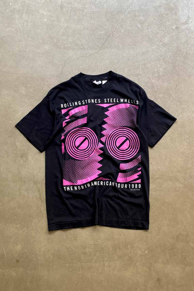 MADE IN USA 89'S ROLLING STONES NORTH AMERICAN TOUR T-SHIRT SINGLE STITCH / BLACK/PURPLE [SIZE: L USED]