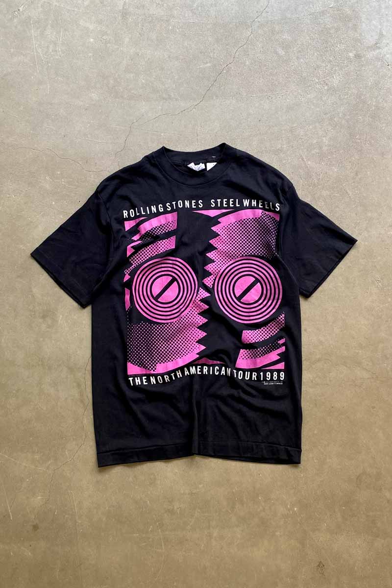 MADE IN USA 89'S ROLLING STONES NORTH AMERICAN TOUR T-SHIRT SINGLE STITCH /  BLACK/PURPLE [SIZE: L USED]