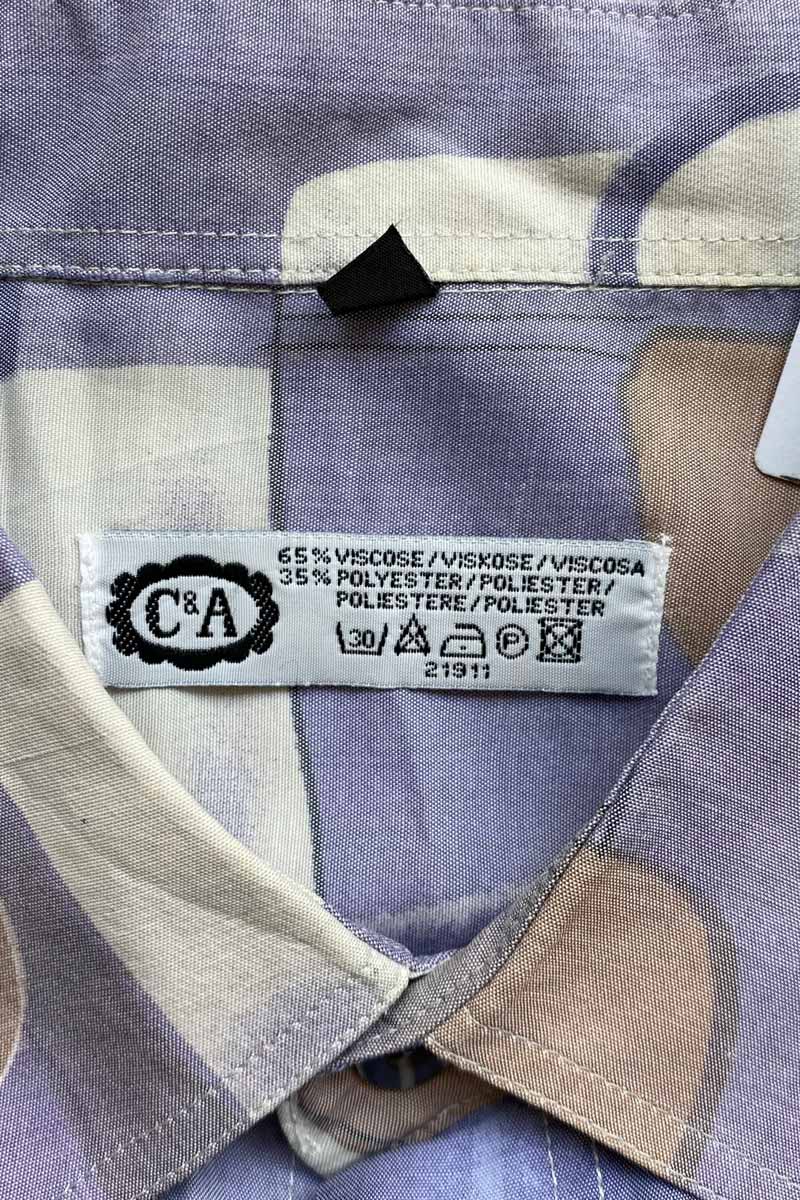 90'S S/S POCKET DESIGN PATTERN VISCOSE ART SHIRT / PURPLE [SIZE: XL USED]