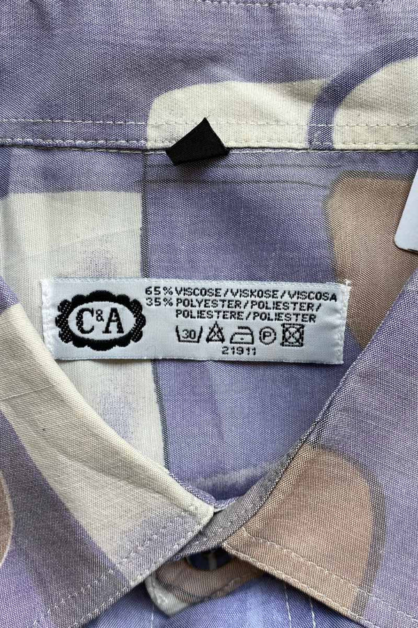 90'S S/S POCKET DESIGN PATTERN VISCOSE ART SHIRT / PURPLE [SIZE: XL USED]