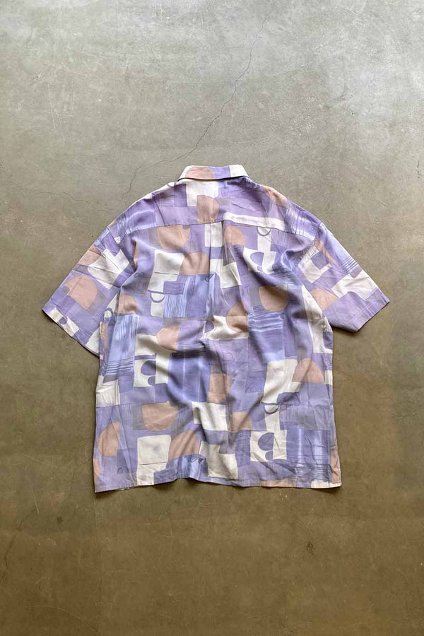 90'S S/S POCKET DESIGN PATTERN VISCOSE ART SHIRT / PURPLE [SIZE: XL USED]