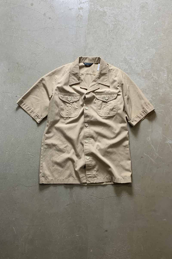 MADE IN USA 70'S S/S OPEN COLLAR SHIRT / BEIGE [SIZE: M USED]