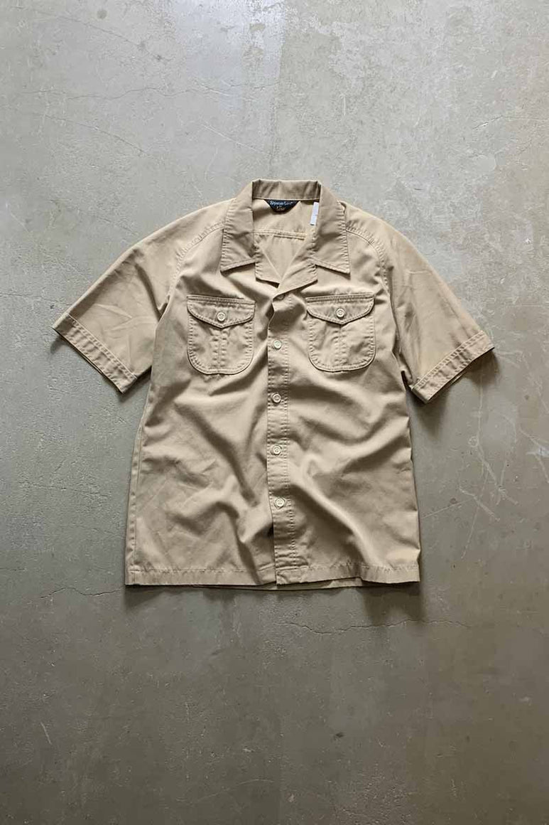 MADE IN USA 70'S S/S OPEN COLLAR SHIRT / BEIGE [SIZE: M USED]