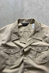 MADE IN USA 70'S S/S OPEN COLLAR SHIRT / BEIGE [SIZE: M USED]