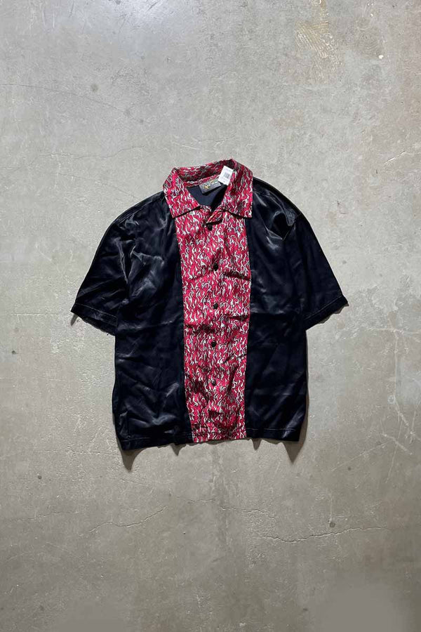 MADE IN USA 90'S FIRE PATTERN S/S SHIRT / BLACK [SIZE: L USED]