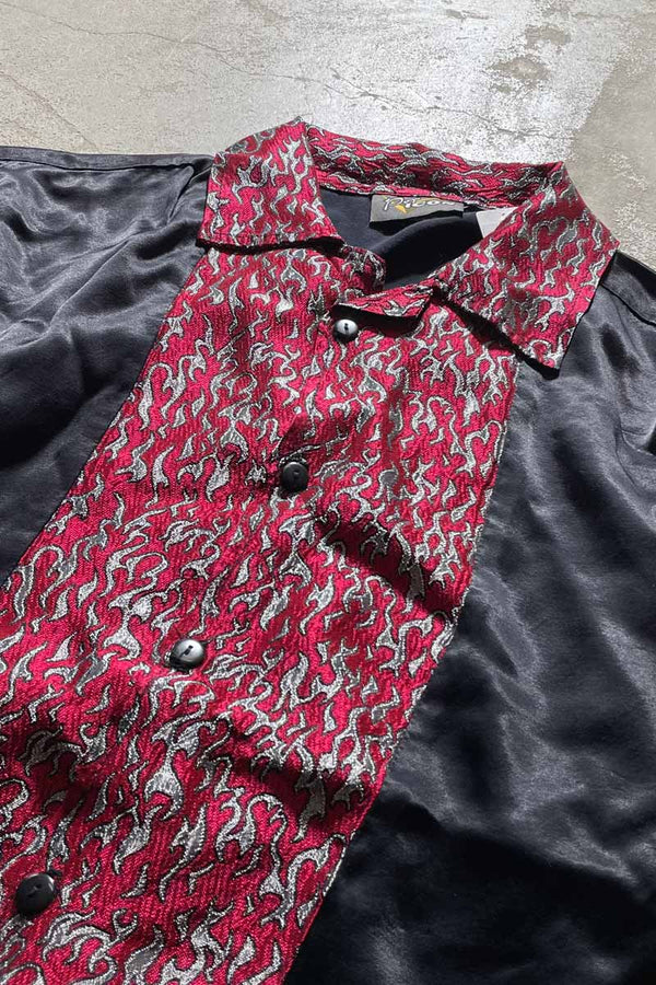 MADE IN USA 90'S FIRE PATTERN S/S SHIRT / BLACK [SIZE: L USED]