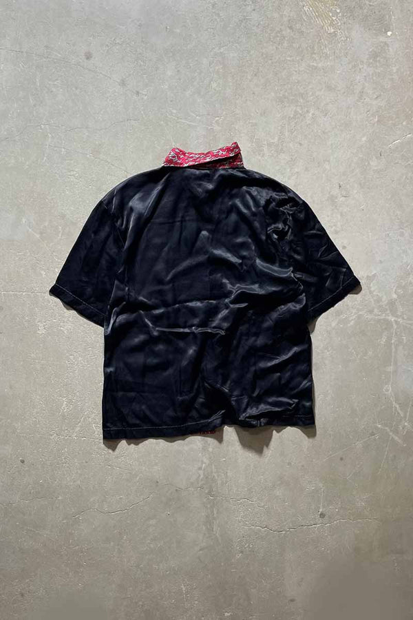 MADE IN USA 90'S FIRE PATTERN S/S SHIRT / BLACK [SIZE: L USED]