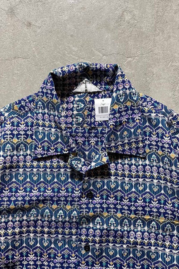 70'S OPEN COLLAR FLOWER DESIGN S/S SHIRT/ BLUE [SIZE:L USED]