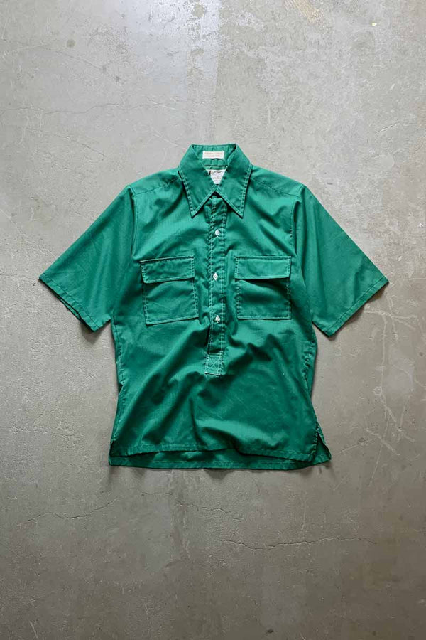 70s-80s S/S Stitch Pullover Shirt / Green [SIZE: S USED]