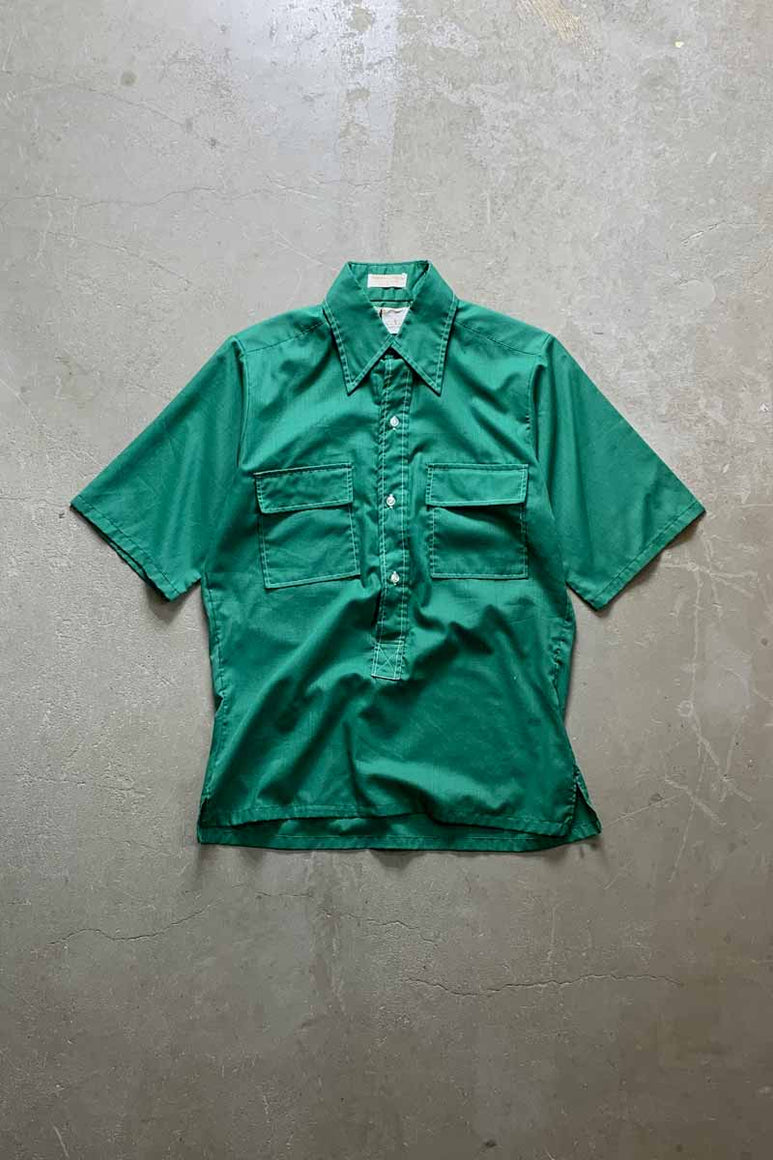 70'-80'S S/S STITCH PULLOVER SHIRT / GREEN [SIZE: S USED]