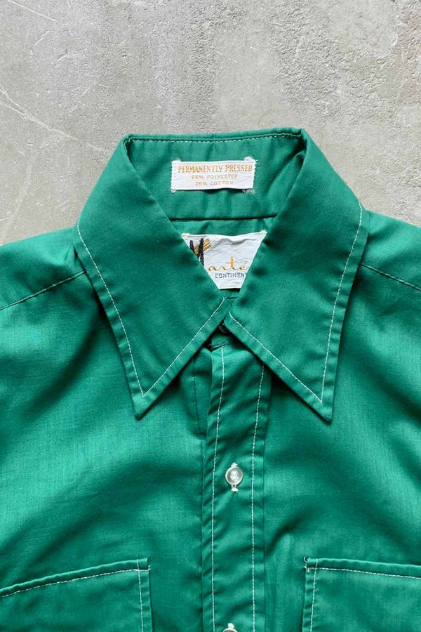 70s-80s S/S Stitch Pullover Shirt / Green [SIZE: S USED]