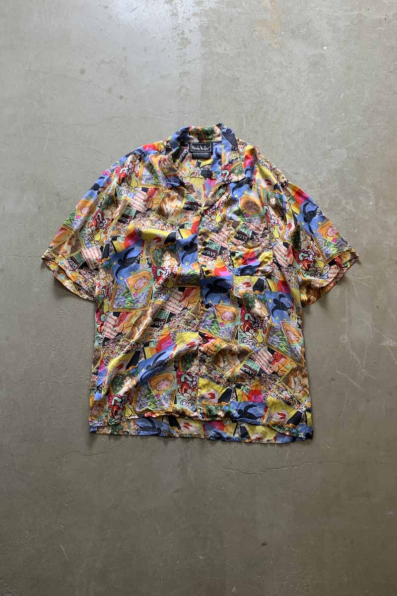 90'S S/S OPEN COLLAR DESIGN ART SHIRT / MULTI [SIZE: XL USED]