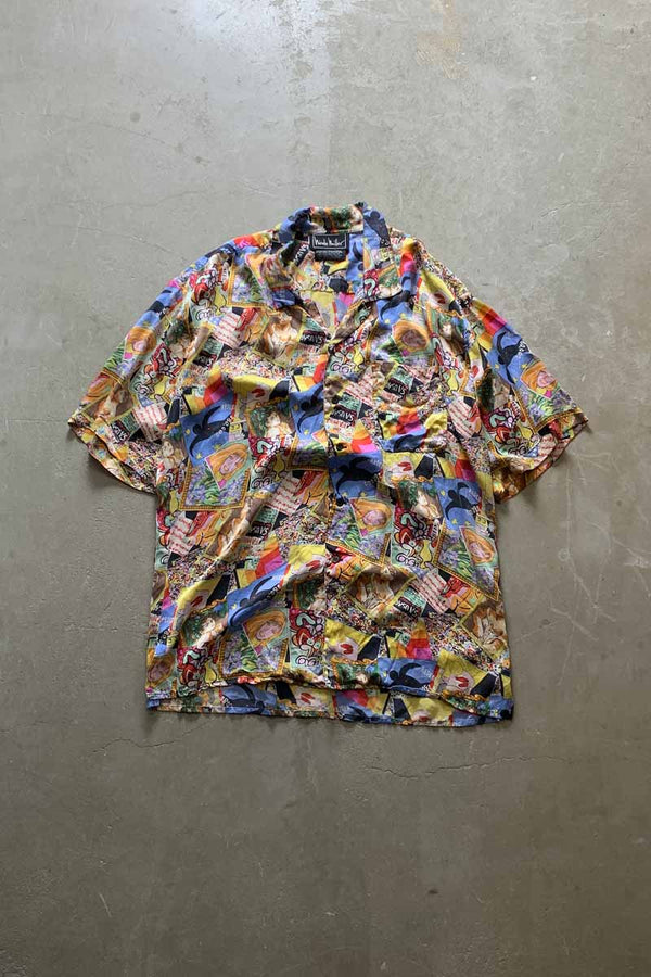 90'S S/S OPEN COLLAR DESIGN ART SHIRT / MULTI [SIZE: XL USED]
