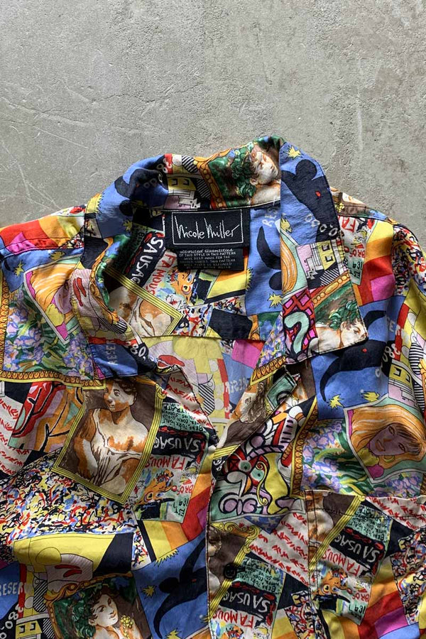 90'S S/S OPEN COLLAR DESIGN ART SHIRT / MULTI [SIZE: XL USED]
