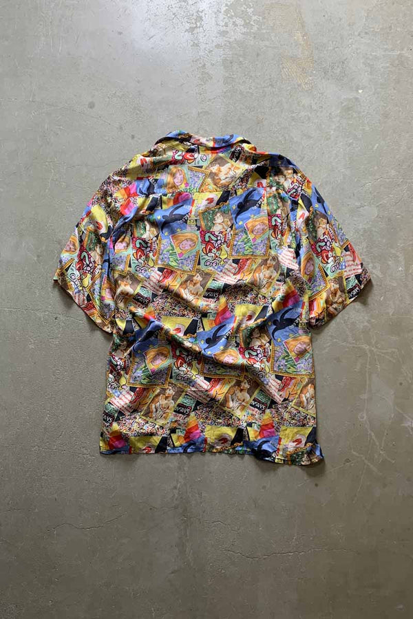 90'S S/S OPEN COLLAR DESIGN ART SHIRT / MULTI [SIZE: XL USED]