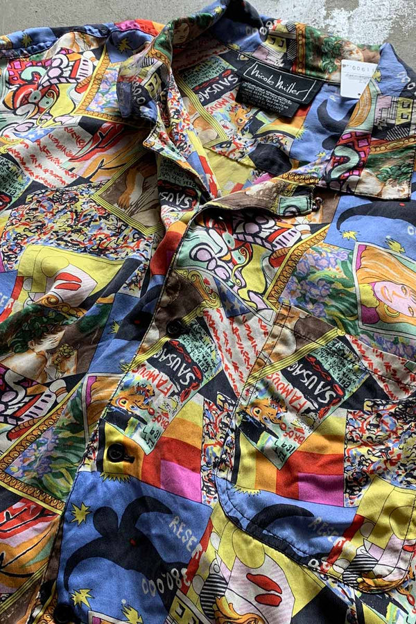 90'S S/S OPEN COLLAR DESIGN ART SHIRT / MULTI [SIZE: XL USED]