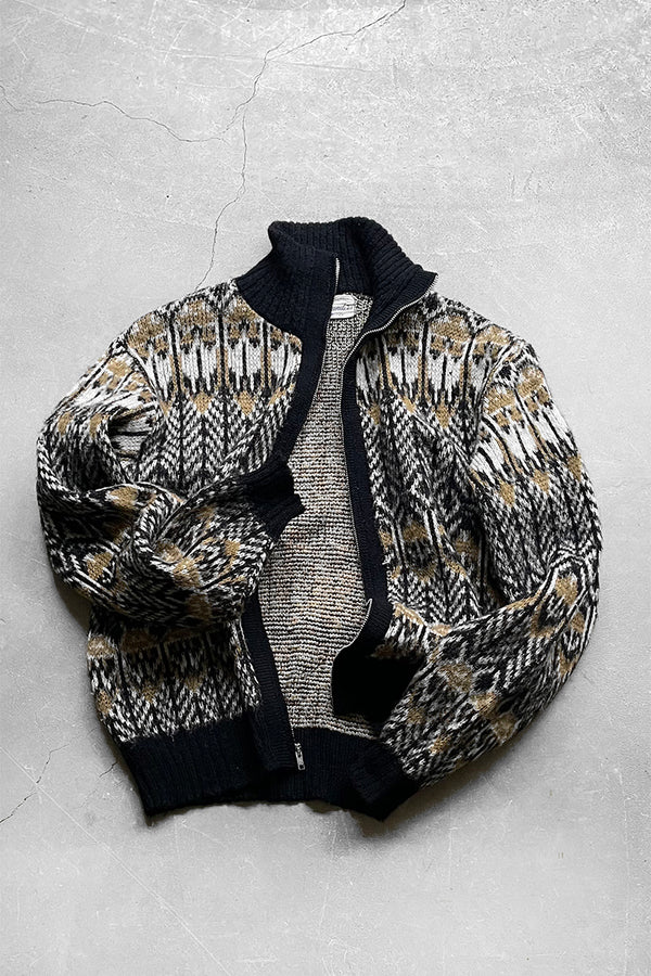 50-60'S DESIGN WOOL KNIT ZIP UP JACKET / MULTI [SIZE: S USED]