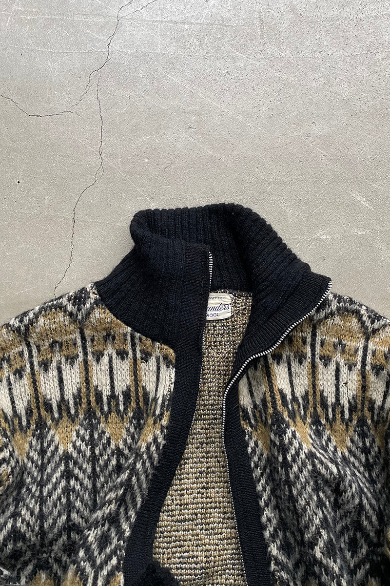 50-60'S DESIGN WOOL KNIT ZIP UP JACKET / MULTI [SIZE: S USED]