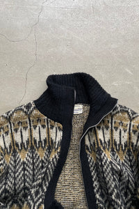 50-60'S DESIGN WOOL KNIT ZIP UP JACKET / MULTI [SIZE: S USED]