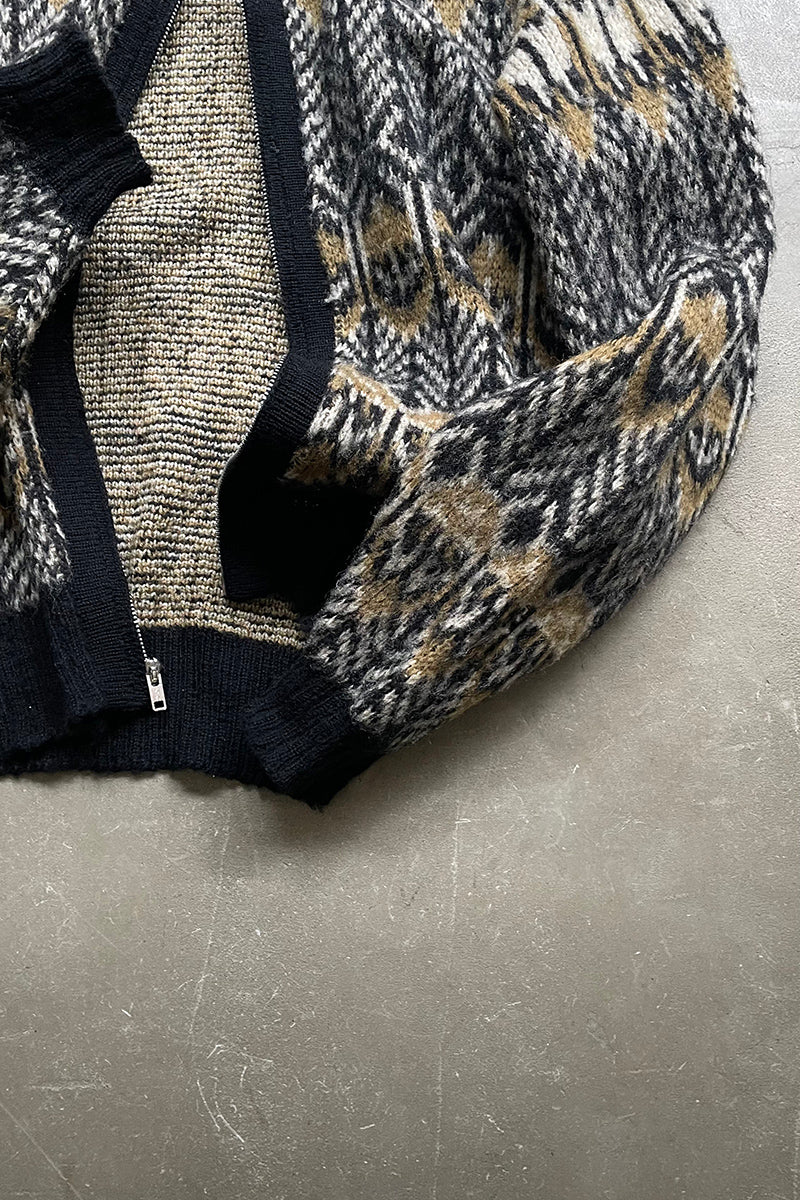 50-60'S DESIGN WOOL KNIT ZIP UP JACKET / MULTI [SIZE: S USED]