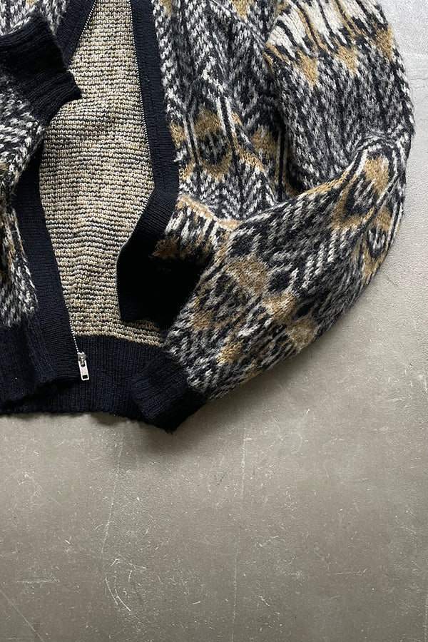 50-60'S DESIGN WOOL KNIT ZIP UP JACKET / MULTI [SIZE: S USED]
