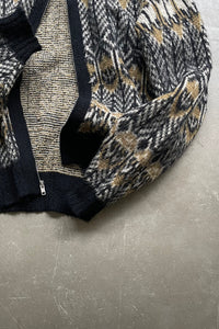 50-60'S DESIGN WOOL KNIT ZIP UP JACKET / MULTI [SIZE: S USED]