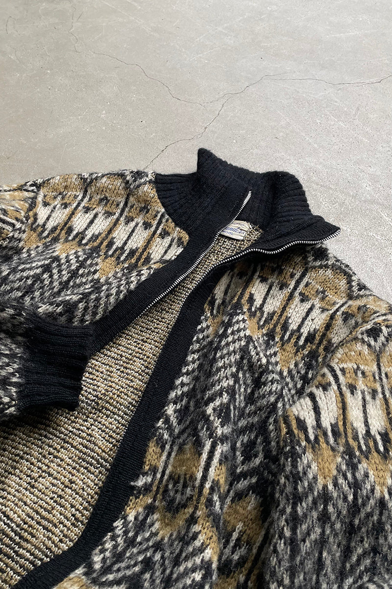 50-60'S DESIGN WOOL KNIT ZIP UP JACKET / MULTI [SIZE: S USED]
