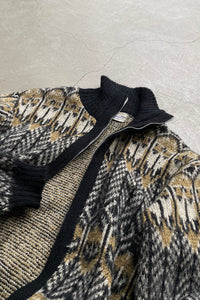 50-60'S DESIGN WOOL KNIT ZIP UP JACKET / MULTI [SIZE: S USED]