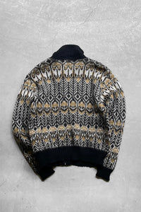 50-60'S DESIGN WOOL KNIT ZIP UP JACKET / MULTI [SIZE: S USED]