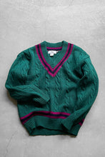 画像をギャラリービューアに読み込む, 80&#39;S V-NECK TILDEN WOOL KNIT SWEATER / GREEN [SIZE: M USED]

