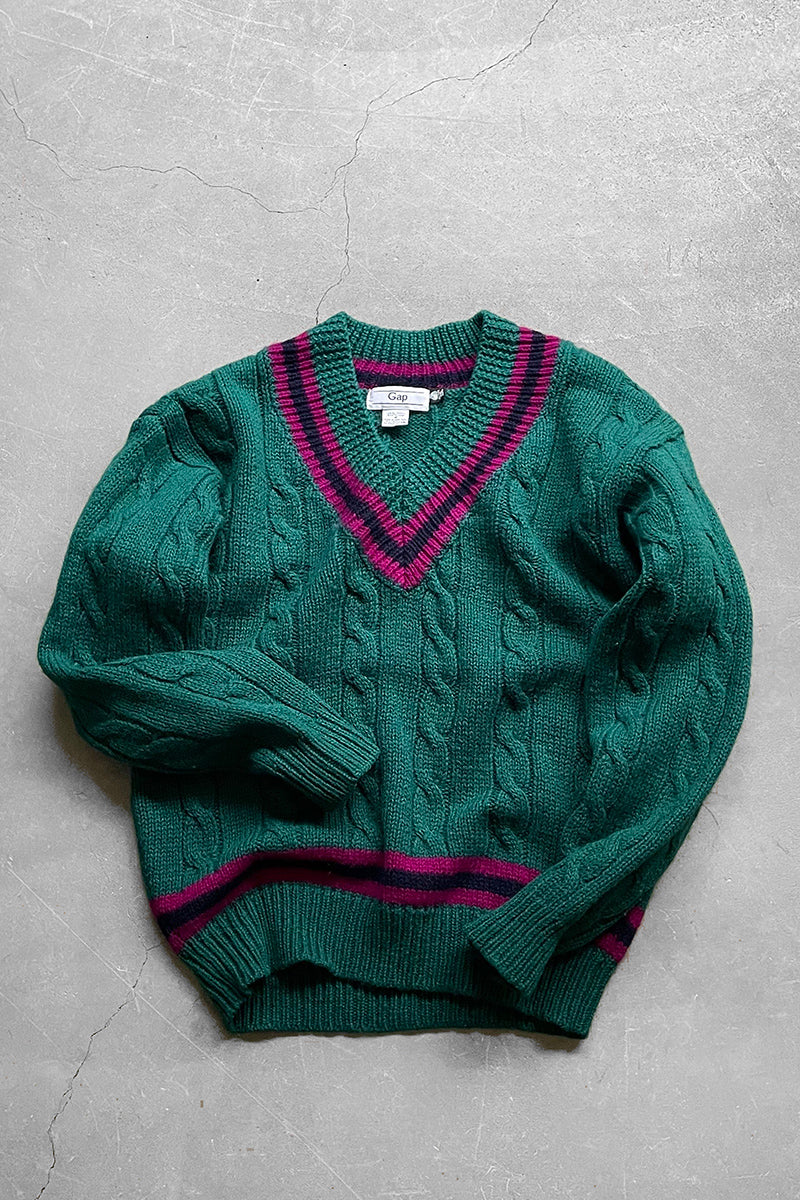 80'S V-NECK TILDEN WOOL KNIT SWEATER / GREEN [SIZE: M USED]