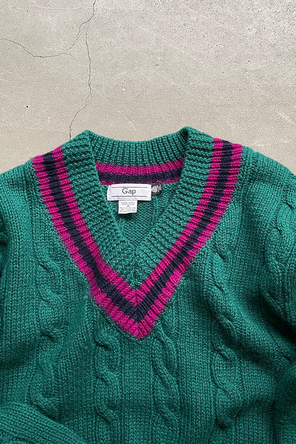 80'S V-NECK TILDEN WOOL KNIT SWEATER / GREEN [SIZE: M USED]