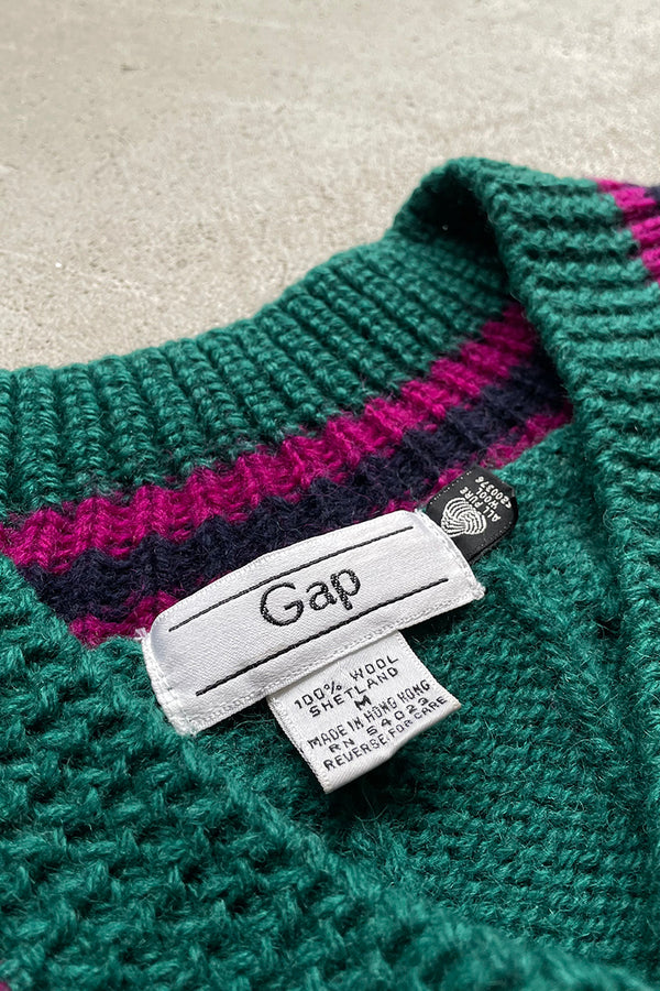 80'S V-NECK TILDEN WOOL KNIT SWEATER / GREEN [SIZE: M USED]