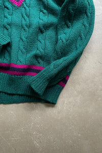80'S V-NECK TILDEN WOOL KNIT SWEATER / GREEN [SIZE: M USED]