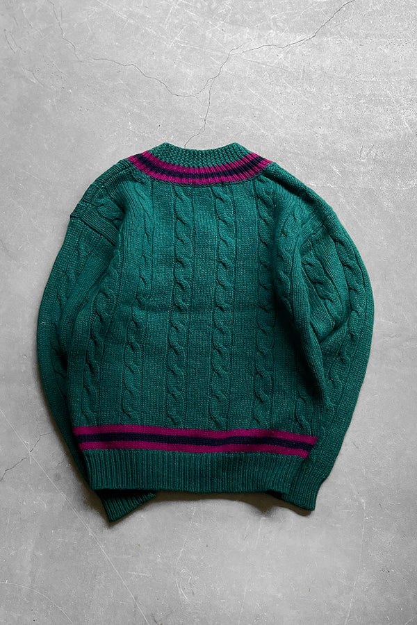 80'S V-NECK TILDEN WOOL KNIT SWEATER / GREEN [SIZE: M USED]