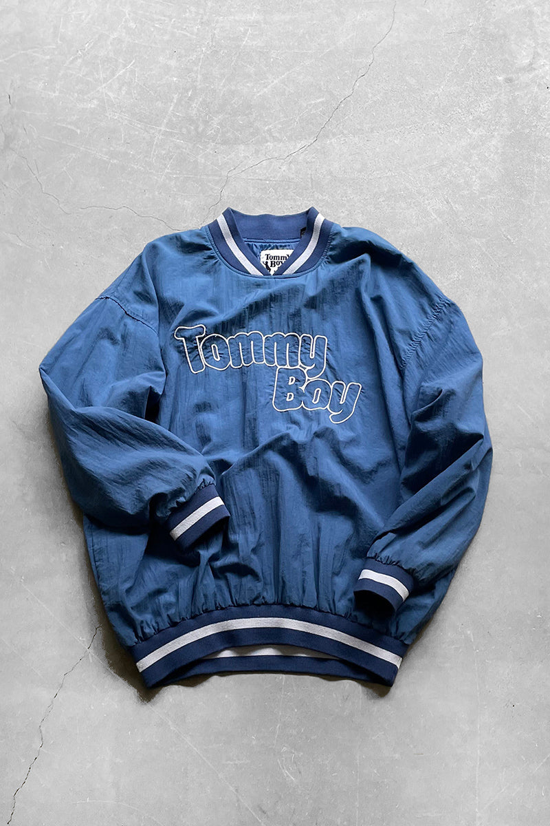 90'S V-NECK PULLOVER NYLON JACKET/ BLUE [SIZE:2XL USED]