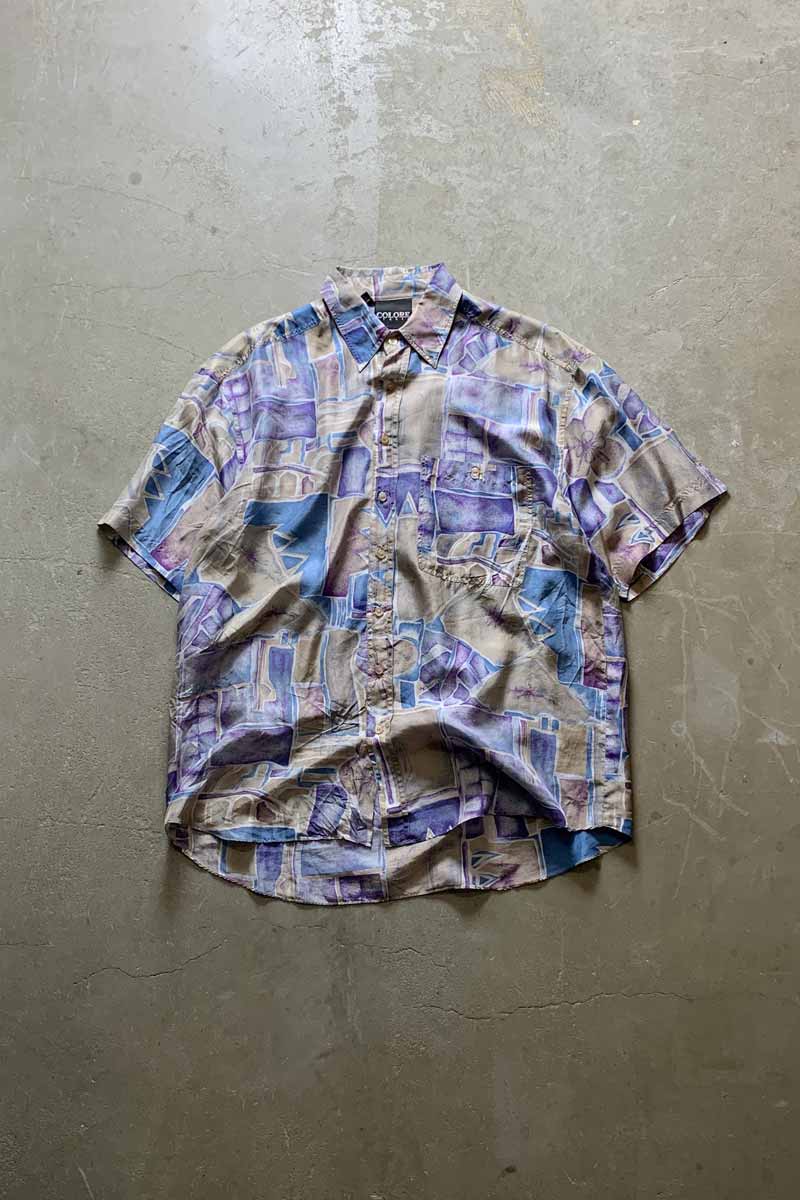 S/S SILK POCKET DESIGN PATTERN ART SHIRT / MULTI [SIZE: L USED]