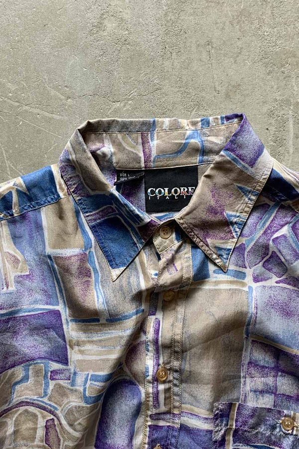 S/S SILK POCKET DESIGN PATTERN ART SHIRT / MULTI [SIZE: L USED]