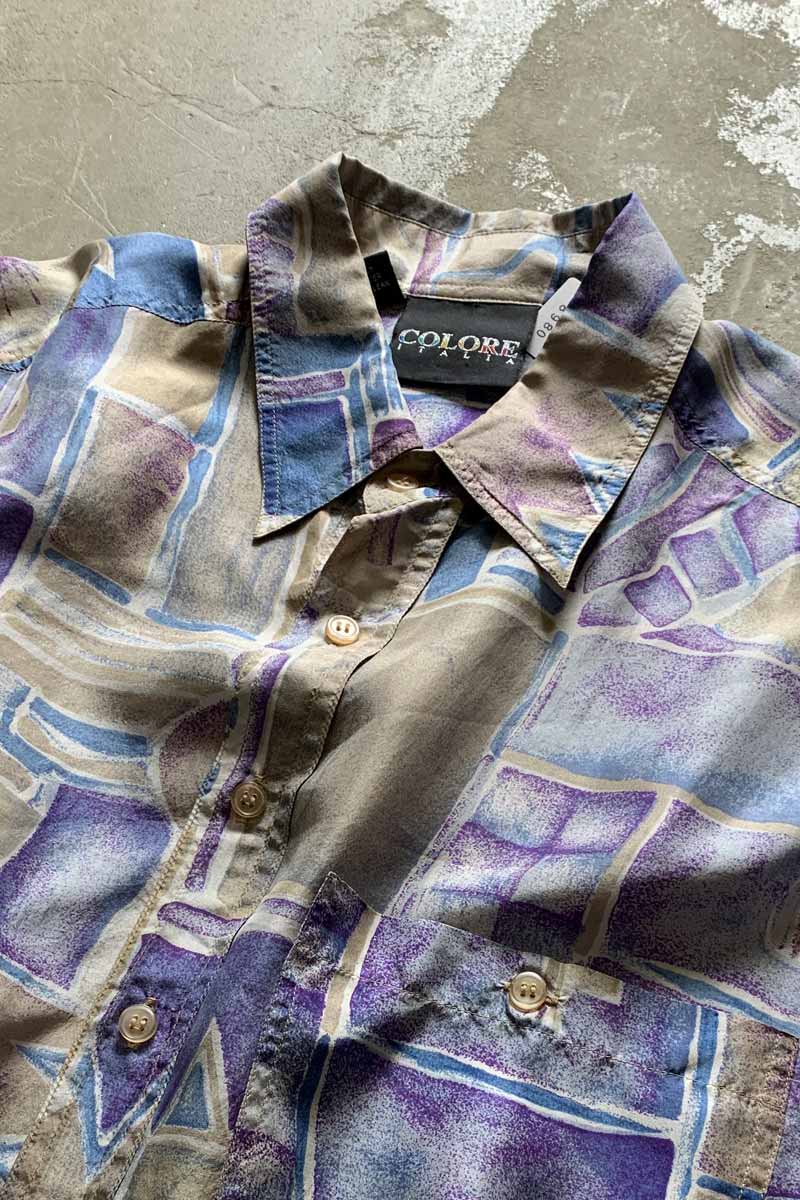 S/S SILK POCKET DESIGN PATTERN ART SHIRT / MULTI [SIZE: L USED]