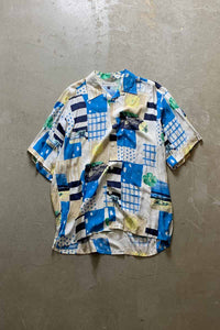 MADE IN USA S/S OPEN COLLAR RAYON PATTERN SHIRT / MULTI [SIZE: L USED]