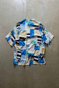 MADE IN USA S/S OPEN COLLAR RAYON PATTERN SHIRT / MULTI [SIZE: L USED]
