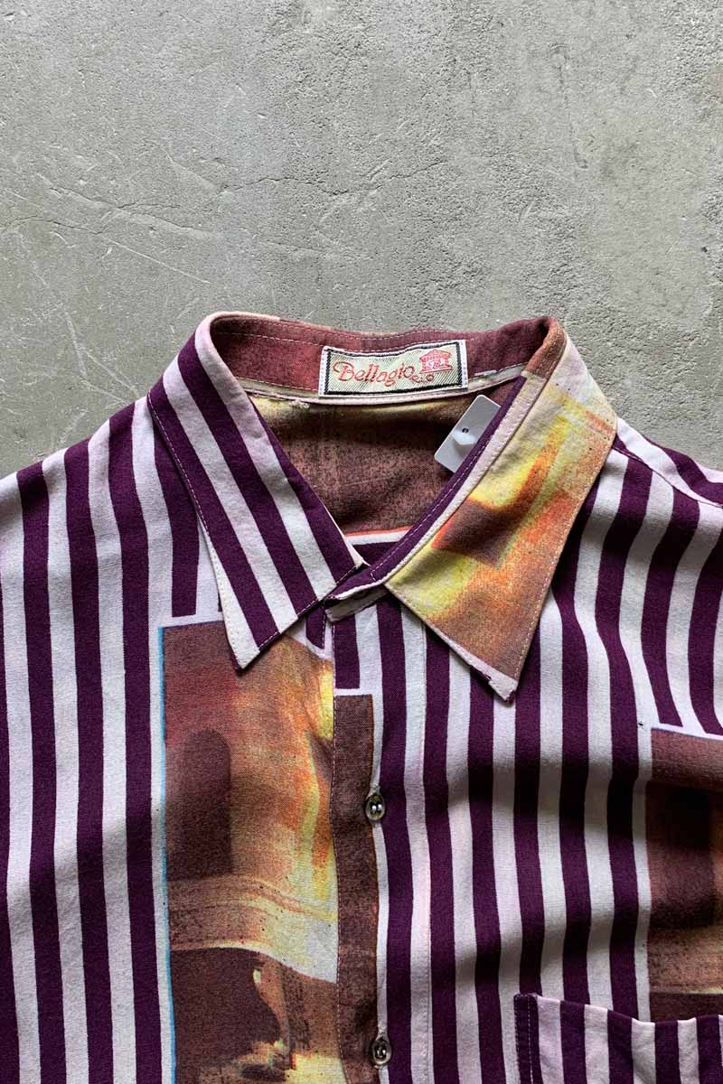 S/S STRIPE DESIGN SHIRT / BURGUNDY [SIZE: L USED]
