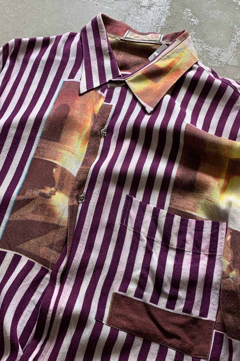 S/S STRIPE DESIGN SHIRT / BURGUNDY [SIZE: L USED]