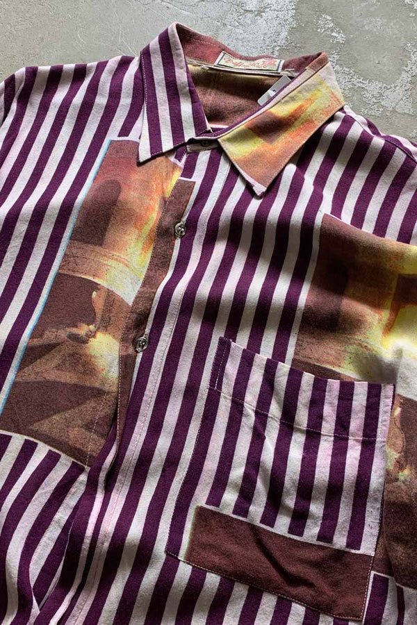 S/S STRIPE DESIGN SHIRT / BURGUNDY [SIZE: L USED]