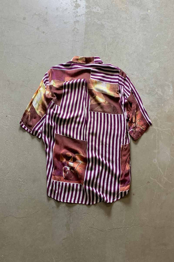 S/S STRIPE DESIGN SHIRT / BURGUNDY [SIZE: L USED]
