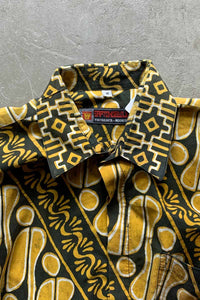 90'S S/S OPEN COLLAR FLY FRONT DESIGN PATTERN SHIRT / MULTI [SIZE: M USED]