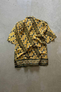 90'S S/S OPEN COLLAR FLY FRONT DESIGN PATTERN SHIRT / MULTI [SIZE: M USED]
