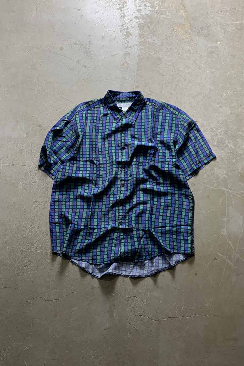 90'S S/S SILK CHECK SHIRT / NAVY [SIZE: S USED]
