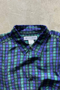 90'S S/S SILK CHECK SHIRT / NAVY [SIZE: S USED]