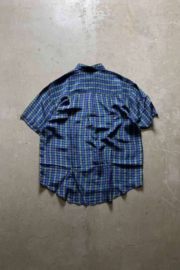 90'S S/S SILK CHECK SHIRT / NAVY [SIZE: S USED]